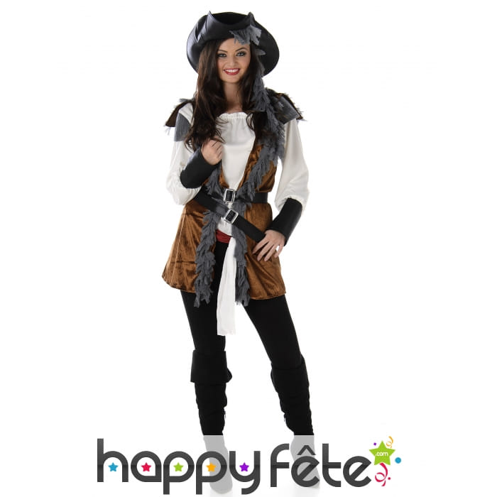 Déguisement gilet marron de femme Pirate