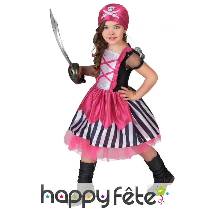 Déguisement girly rose de pirate pour fillette