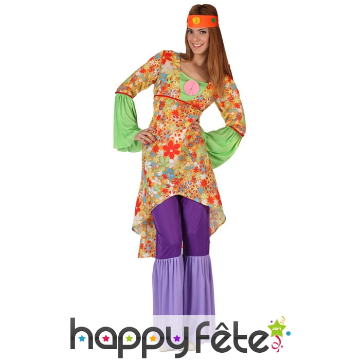Déguisement hippie coloré avec pantalon violet