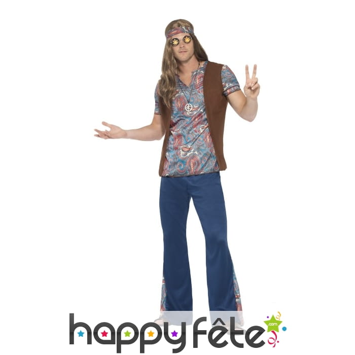 Déguisement hippie homme imprimé bleu