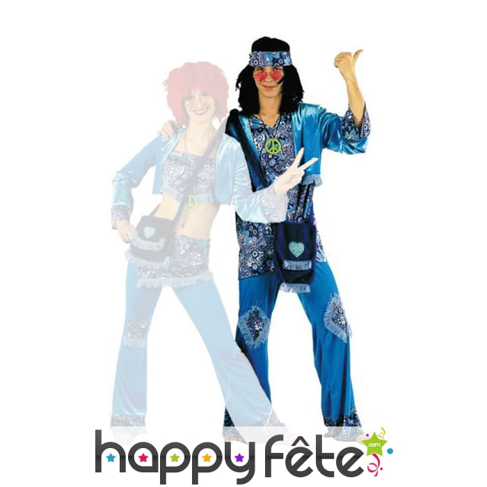 Déguisement homme hippie bleu