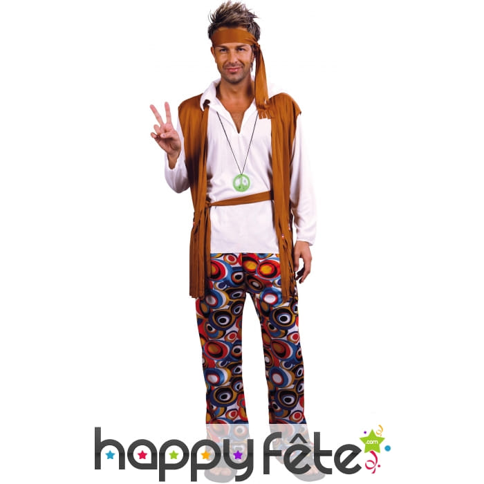 Déguisement hippie marron avec pantalon à motifs