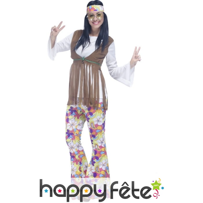 Déguisement hippie pour femme, pantalon fleuri