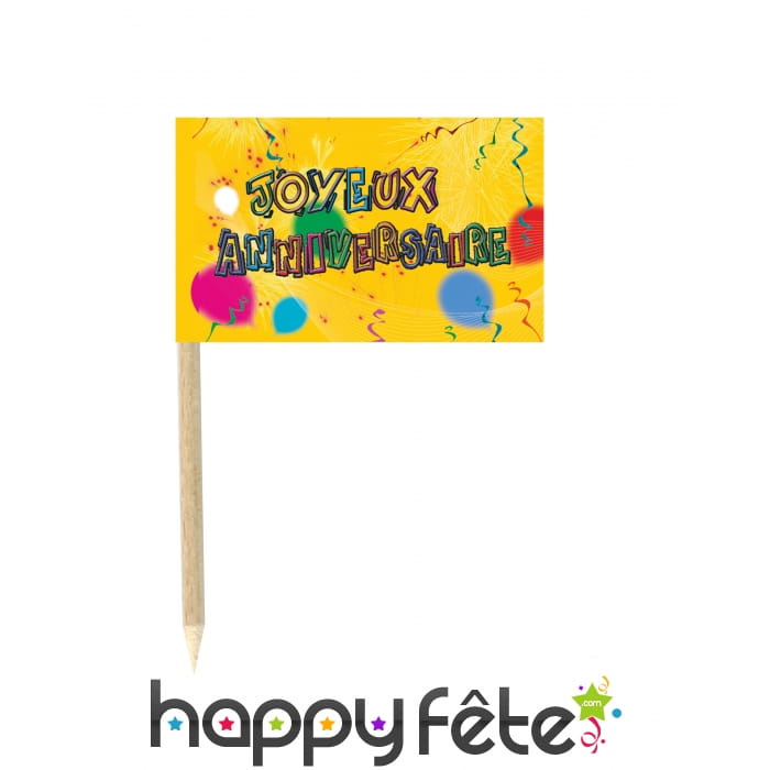 Drapeaux Joyeux anniversaire sur pic 7,5cm