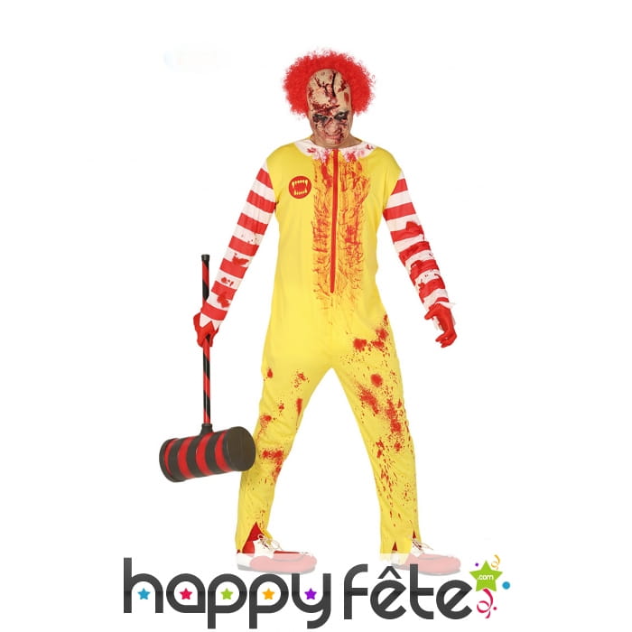 Déguisement jaune de clown tueur ensanglanté