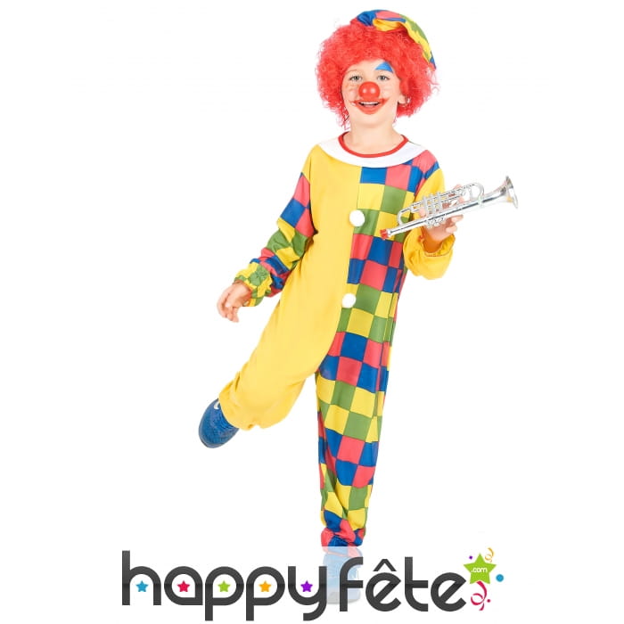Déguisement jaune et multicolore de petit clown
