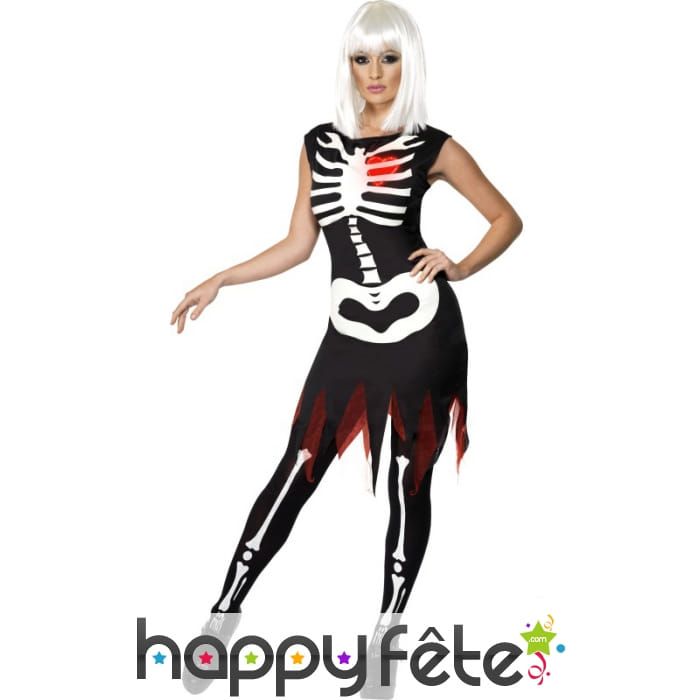 Déguisement lumineux de femme squelette