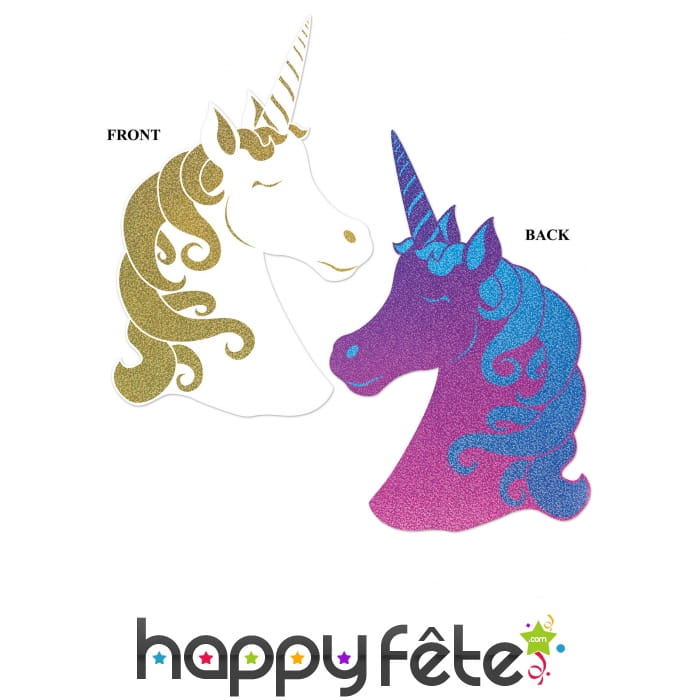 Déco Licorne en carton pailleté double face, 73cm