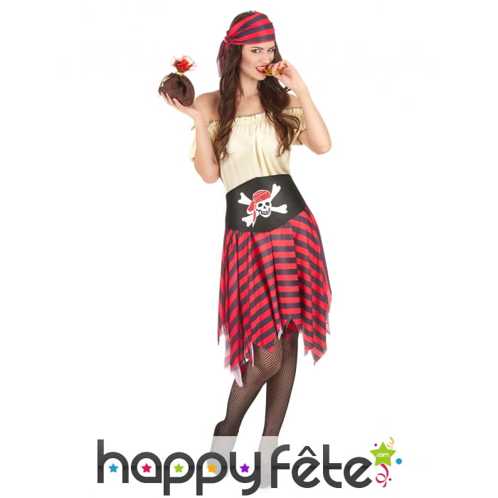 Déguisement ligné noir rouge de piratesse