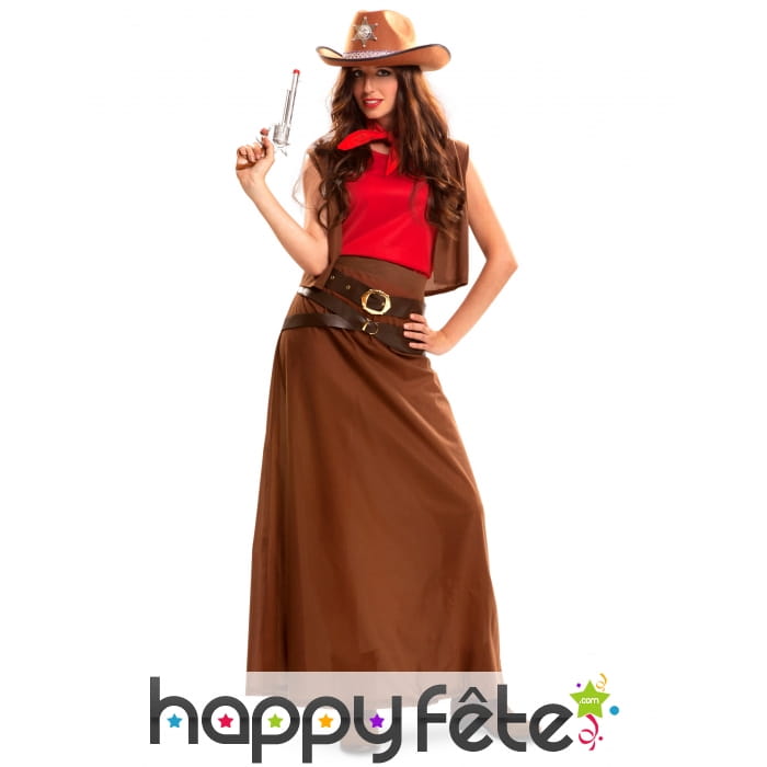 Déguisement longue robe marron de cowgirl