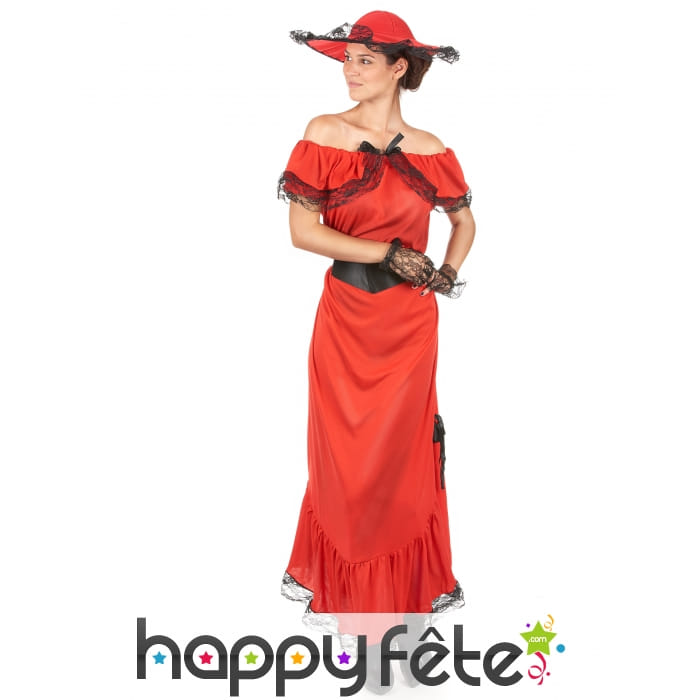 Déguisement longue robe rouge droite années 50