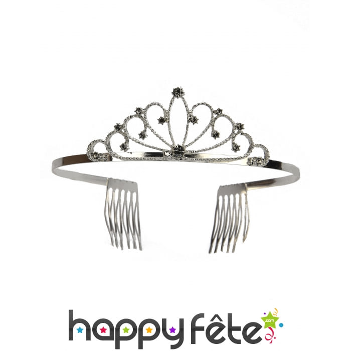 Diadème métallique argenté luxe, femme