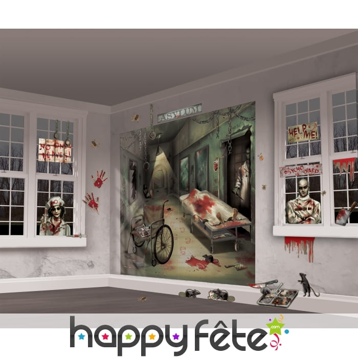 Décor mural couloir hopital sinistre d'Halloween