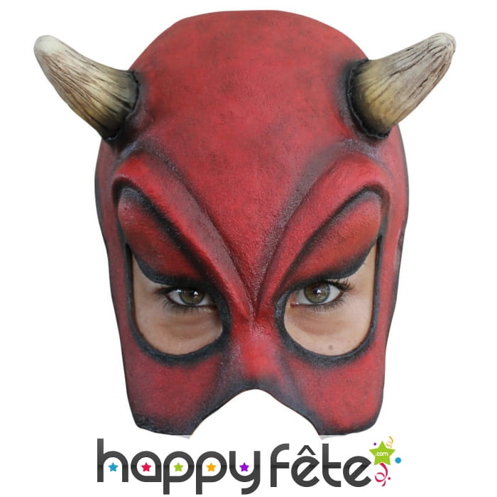 Demi-masque de diable rouge avec corne