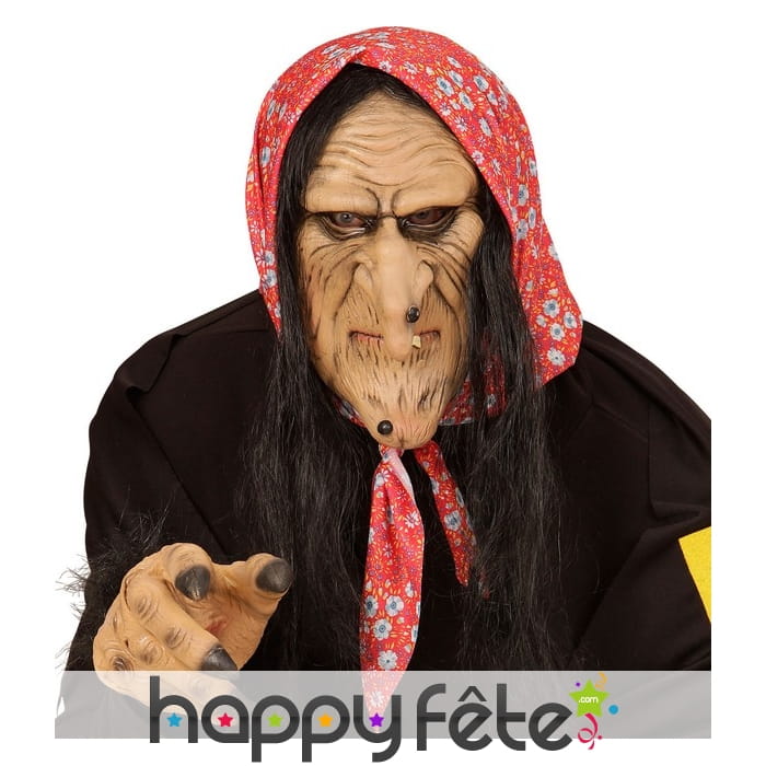 Demi masque de sorcière avec foulard rouge