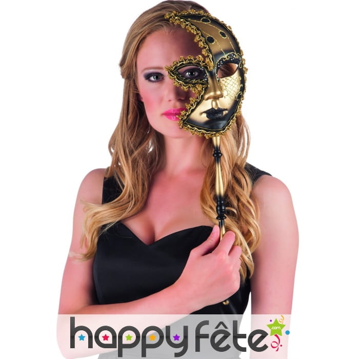 Demi-masque doré vénitien sur tige