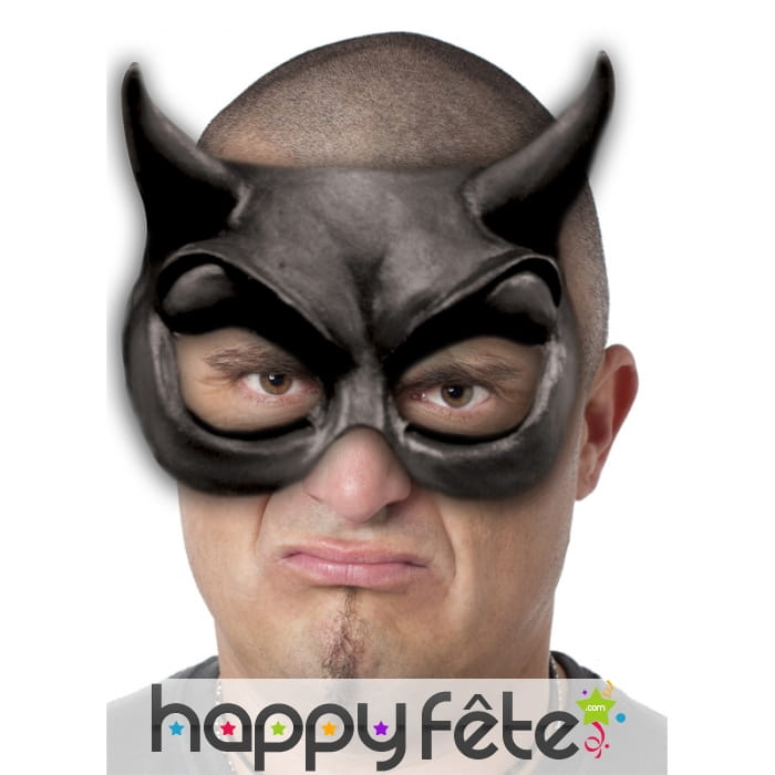 Demi-masque loup de diable noir en latex