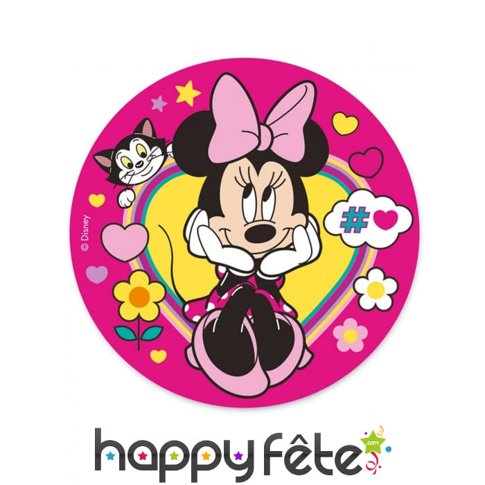 Disque Minnie Mouse sur fond rose en azyme, 20 cm