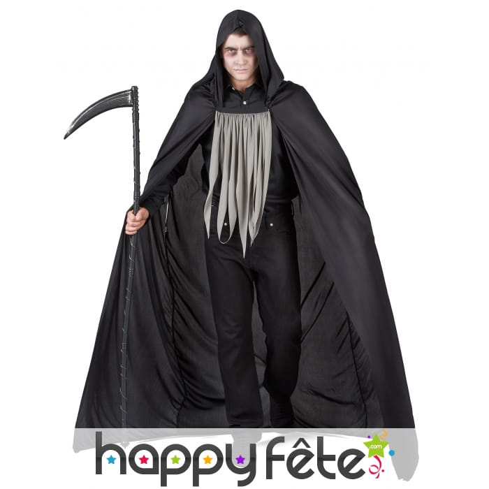 Déguisement noir de faucheur avec longue cape