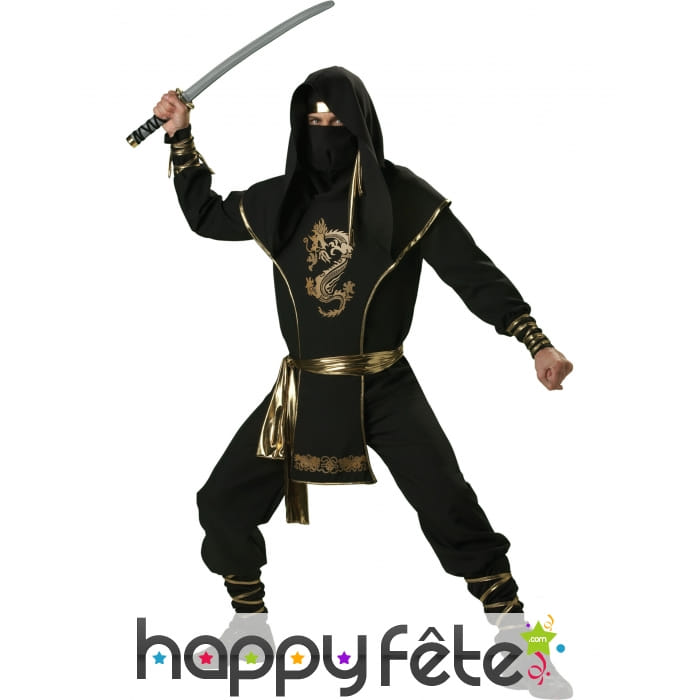 Déguisement noir doré de ninja, prémium