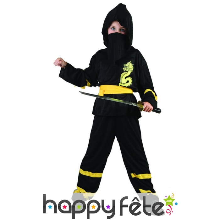 Déguisement noir et jaune de ninja pour garçon