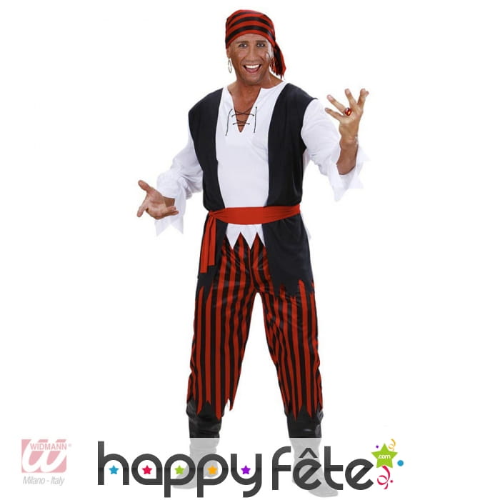 Déguisement noir et rouge de corsaire adulte
