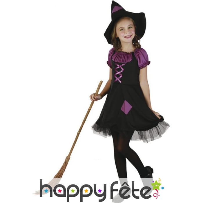 Déguisement noir et violet de petite sorcière