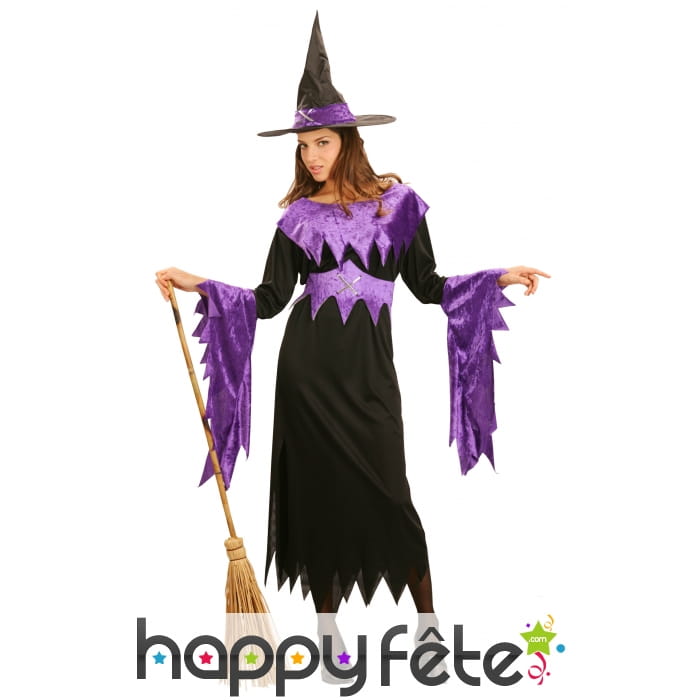 Déguisement noir et violet de sorcière pour adulte