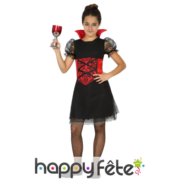 Déguisement noire et rouge de vampiresse enfant