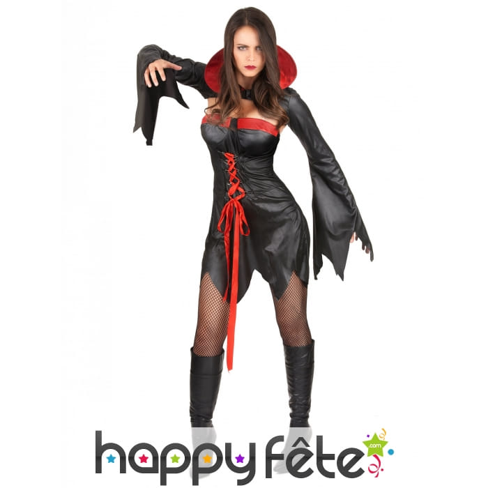 Déguisement noir satiné court de vampiresse