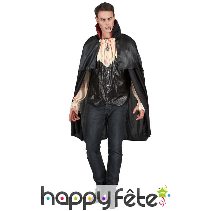 Déguisement noir satiné de vampire avec cape