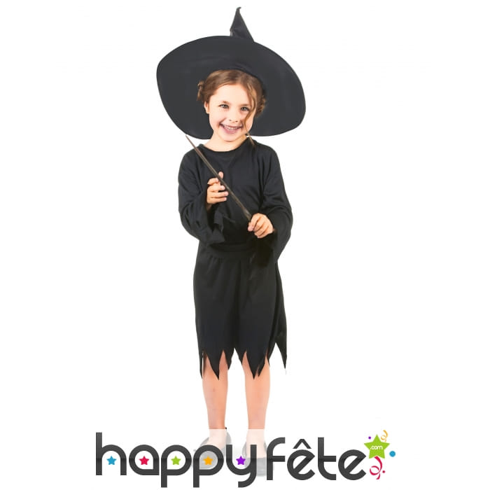 Déguisement noir uni de sorcière pour fillette