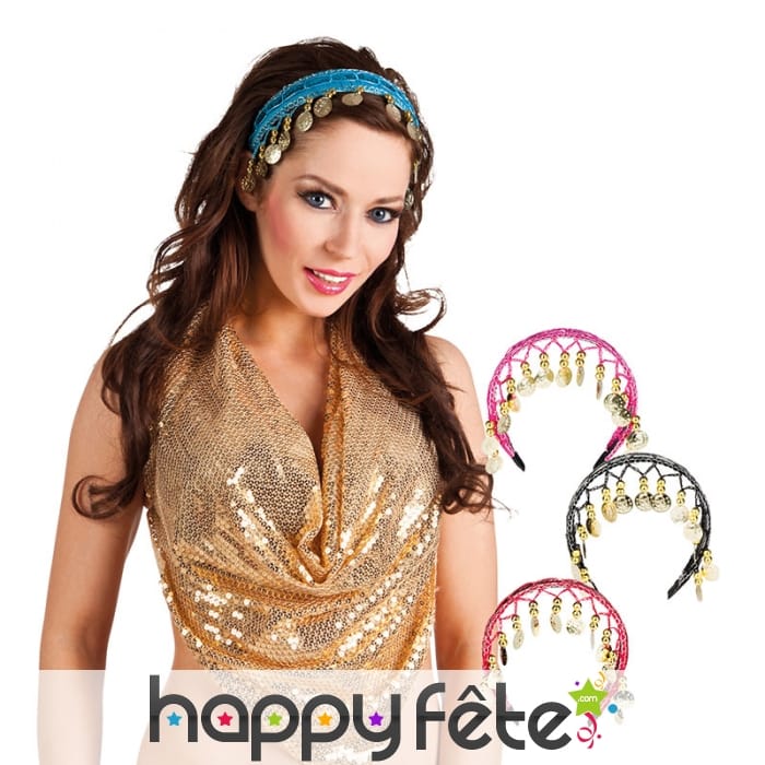 Diadème oriental en tissu coloré et pièces dorées