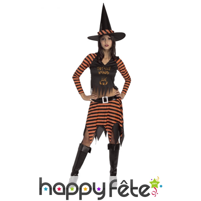Déguisement orange rayé de sorcière pour enfant