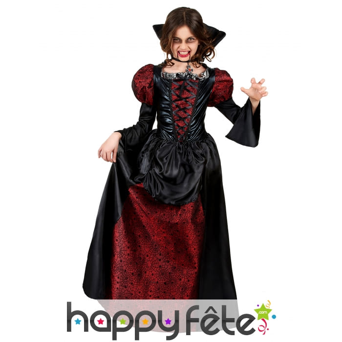 Déguisement petite comtesse vampire rouge et noir