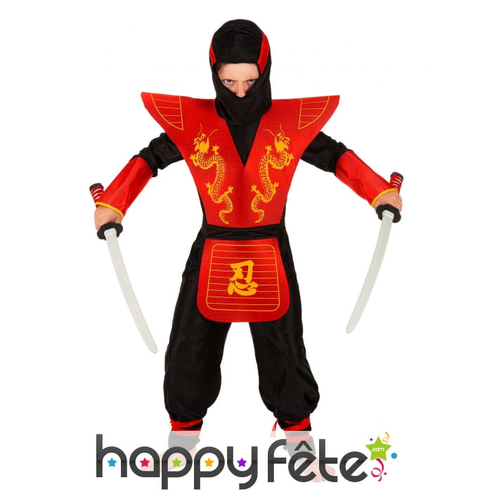 Déguisement petit ninja rouge avec larges épaules