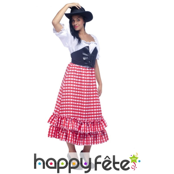 Déguisement robe à carreaux rouges western