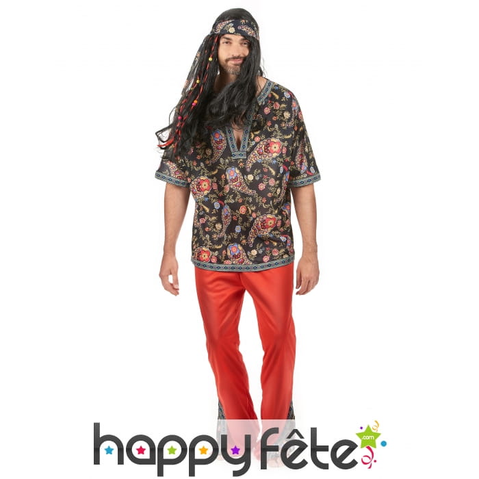 Déguisement rouge avec motifs hippie pour homme