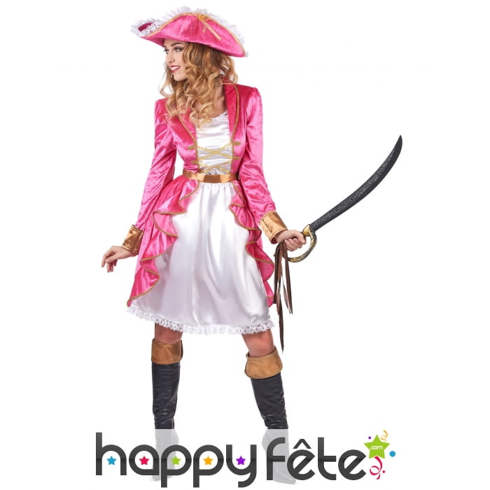 Déguisement robe blanche et rose baroque de pirate