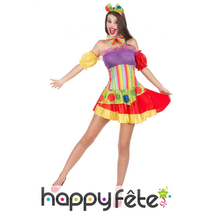 Déguisement robe colorée courte de clown