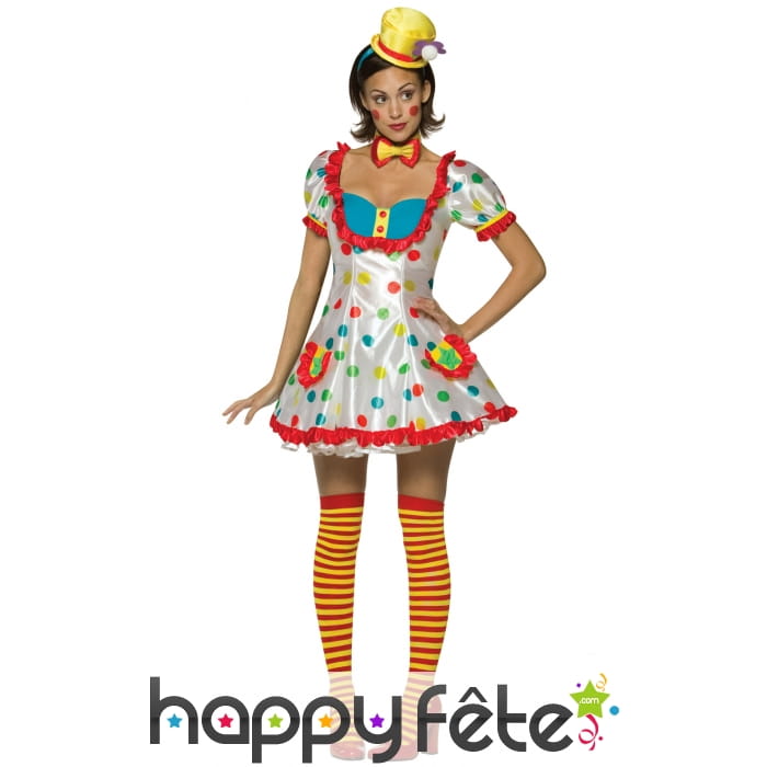 Déguisement robe courte à pois de clown femme