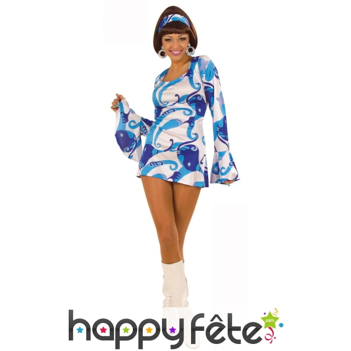 Déguisement robe courte disco bleu sexy