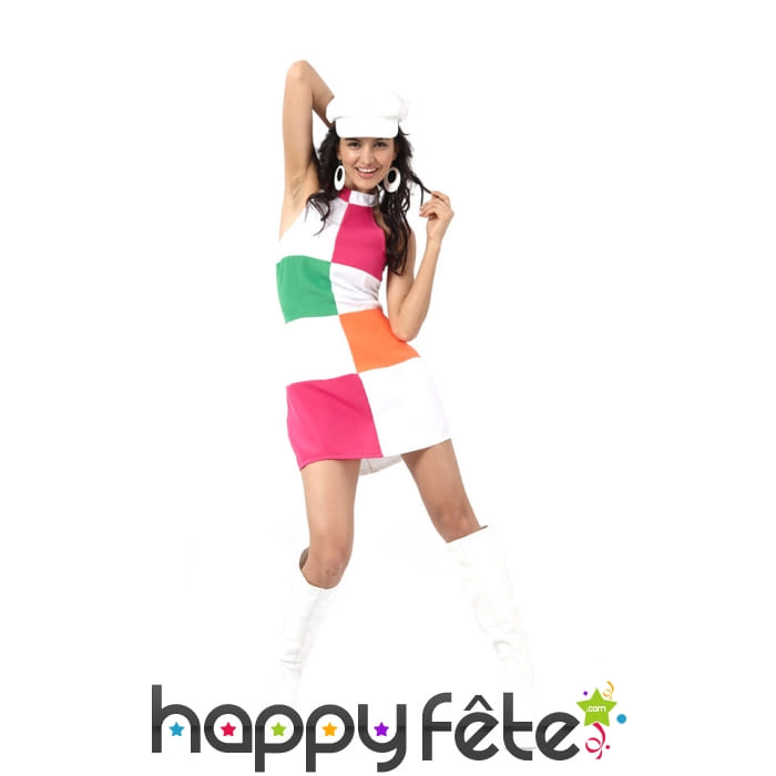Déguisement robe courte disco damiers colorés