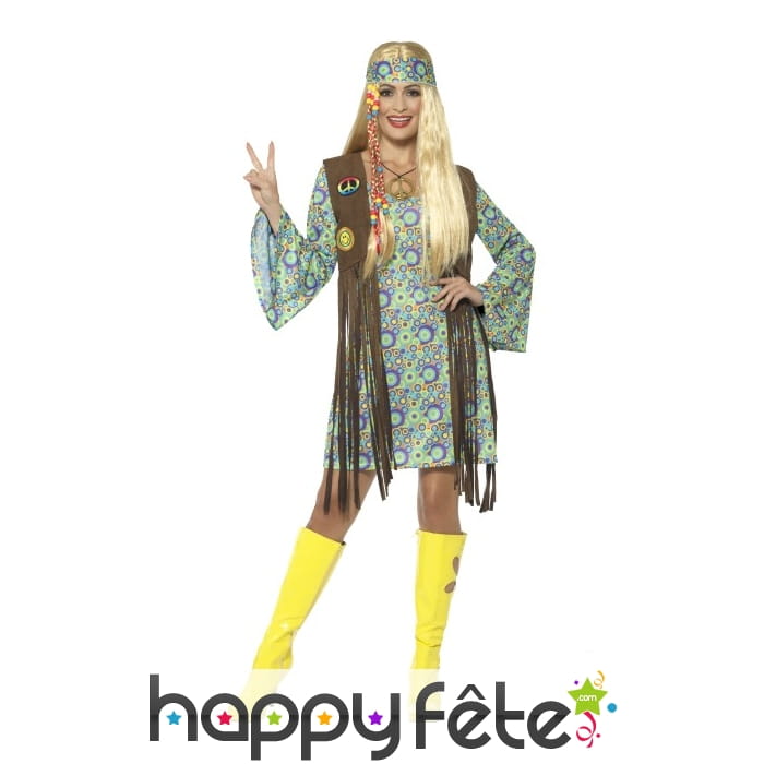 Déguisement robe courte hippie motifs années 80