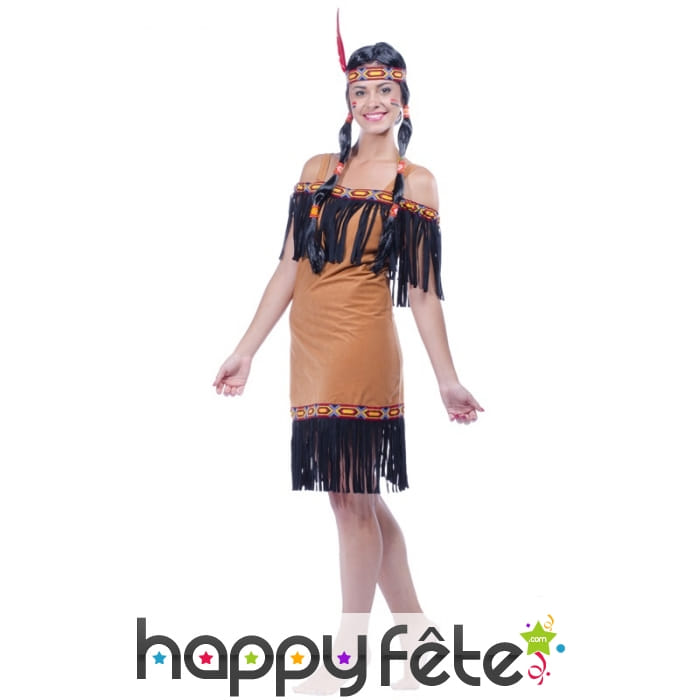 Déguisement robe courte marron d'indienne