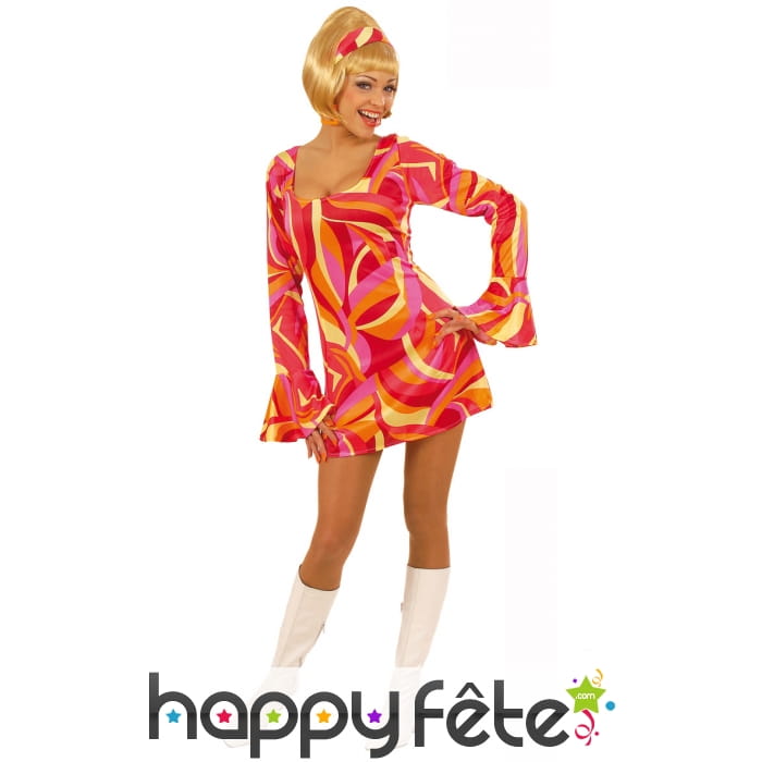 Déguisement robe courte motifs disco rouges