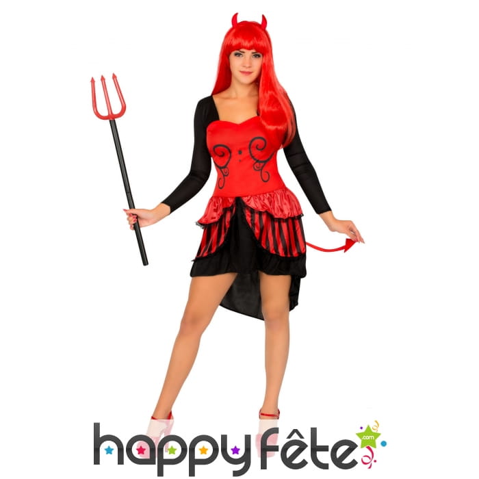 Déguisement robe courte noire rouge de diablesse