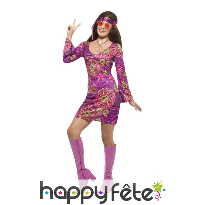 Déguisement robe courte Woodstock de Hippie