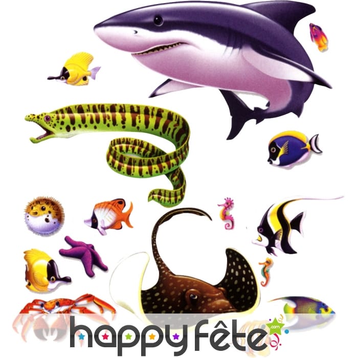 Décors repositionnables de 16 animaux marins