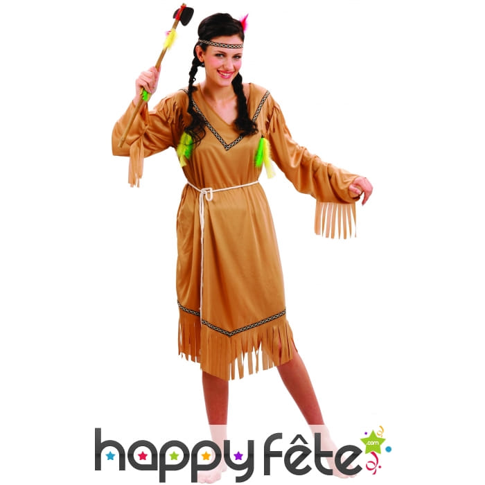 Déguisement robe d'indienne marron pour femme